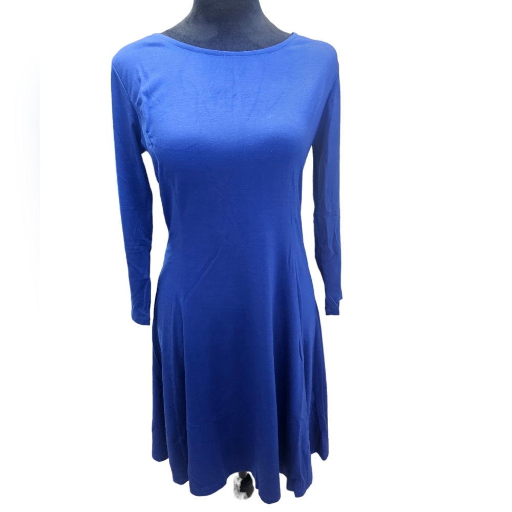 NWT Tam Ware Blue Casual 2/3 Sleeve Skater Fit & Flare Dress Large